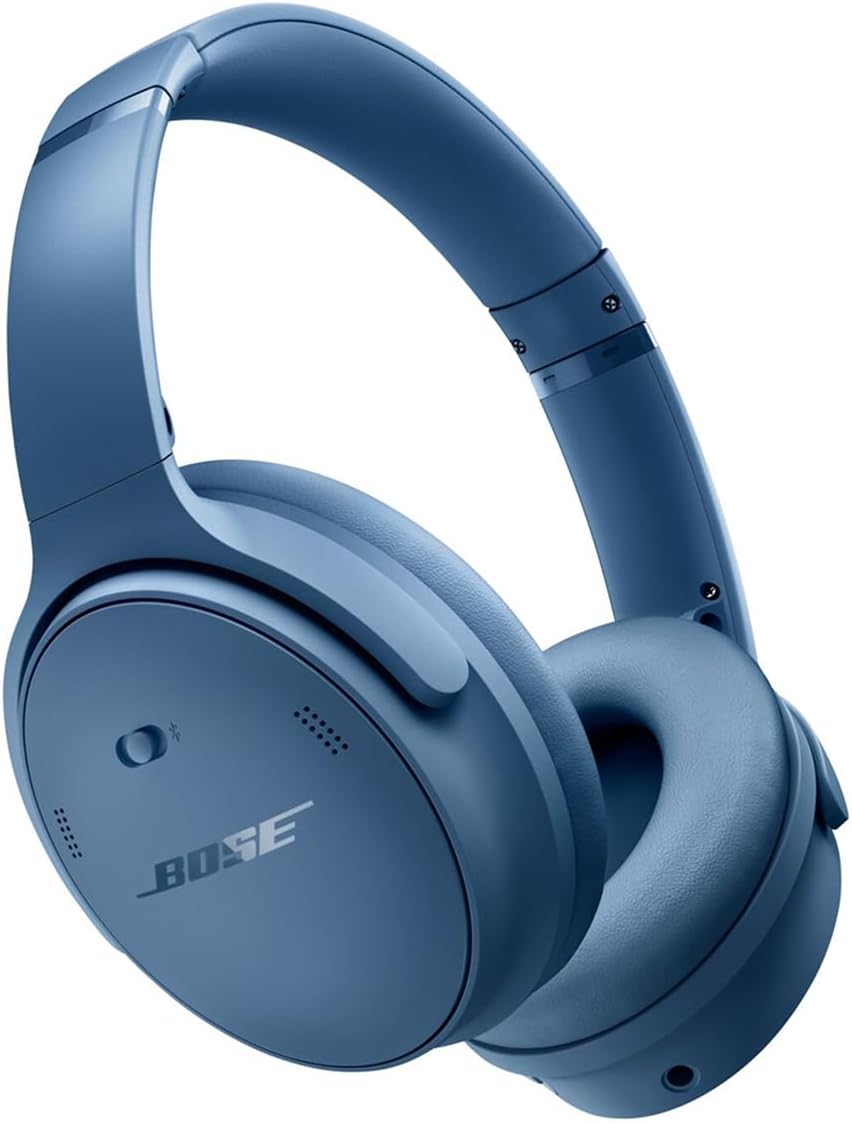 Blue Bose headphones on a white background