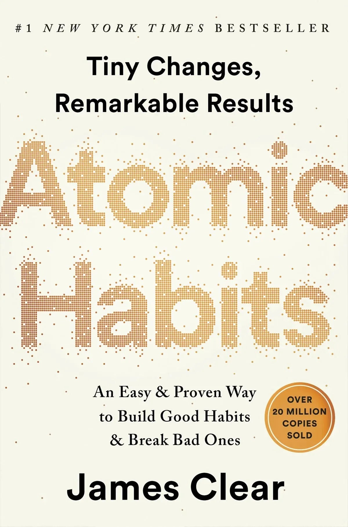 Book cover of 'Atomic Habits' by James Clear with text and dot pattern.