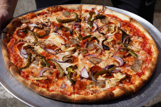 Mushroom with caramelized onions pizza