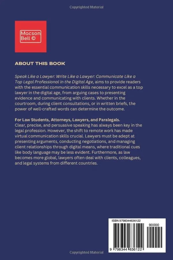 Book back cover with text and Macdonell Bell logo on a blue background