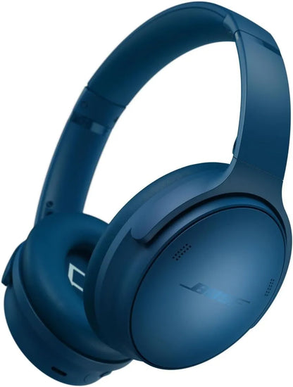 Blue Bose headphones on a white background