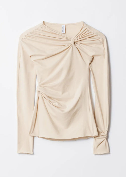 Twisted gathered beige top