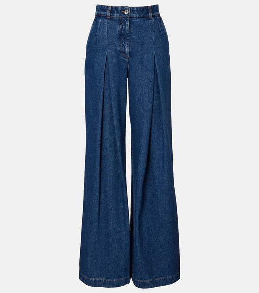 Women wide-leg pleated jeans
