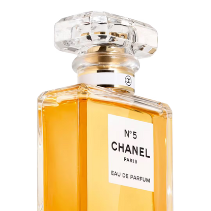 Chanel No. 5 perfume bottle on a white background