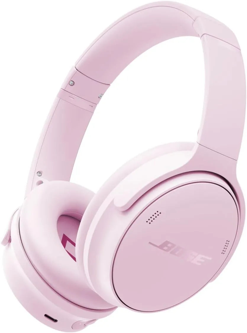 Pink Bose headphones on a white background