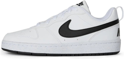 White sneaker with black swoosh logo on a white background